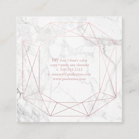 PixDezines大理石+バラフェイク金ゴールド楕円カット スクエア名刺 (裏面)