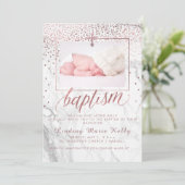 PixDezines大理石+バラフェイク金ゴールド紙吹雪バプテスマ 招待状 (スタンド正面)