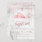 PixDezines大理石+バラフェイク金ゴールド紙吹雪バプテスマ 招待状 (正面/裏面)