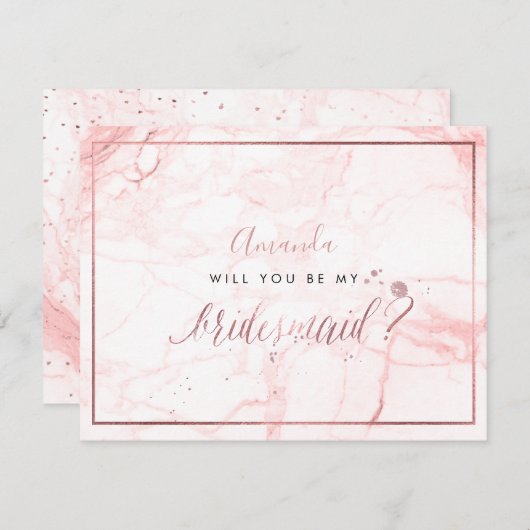 PixDezines大理石+バラフェイク金ゴールド、ブライドメイド 招待状 (正面/裏面)