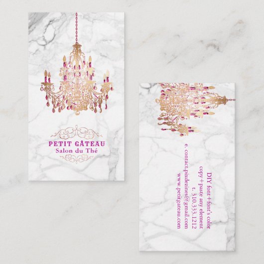 PixDezines大理石+バラ金ゴールドシャンデリフェイクア 名刺 (正面/裏面)