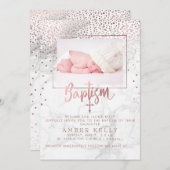 PixDezines大理石+バラ金ゴールドドッフェイクト/バプティスマ 招待状 (正面/裏面)