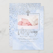 PixDezines大理石+フェイクシルバードット/《キリスト教》洗礼式や命名式 招待状 (正面/裏面)