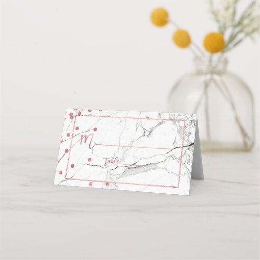 PixDezines大理石+フェイクバラ金ゴールド紙吹雪 プレイスカード (正面)