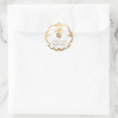 PixDezines大理石+フェイク金ゴールドパイナップル ラウンドシール (バッグ)