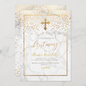 PixDezines大理石+フェイク金ゴールド紙吹雪/《キリスト教》洗礼式や命名式 招待状 (正面/裏面)