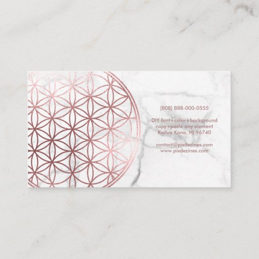 PixDezines大理石/フラワー·オブ·ライフ/フェイクバラ金ゴールド 名刺 (裏面)