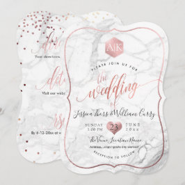 PixDezines大理石+モノグラム+ローズフェイクゴールドハニカム 招待状