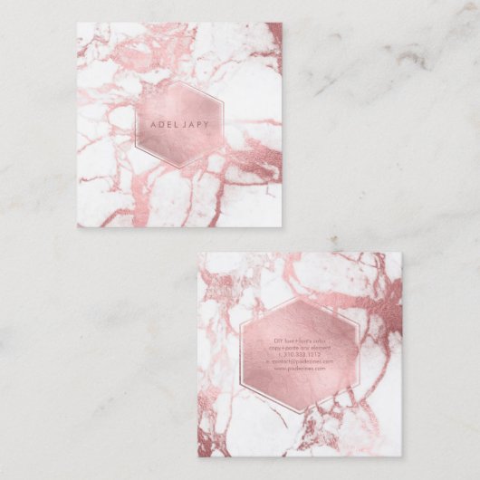 PixDezines大理石+ローズゴーフェイクルド静脈 スクエア名刺 (正面/裏面)
