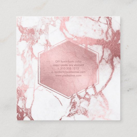 PixDezines大理石+ローズゴーフェイクルド静脈 スクエア名刺 (裏面)