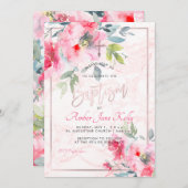 PixDezines大理石+水彩花/バプテスマ 招待状 (正面/裏面)