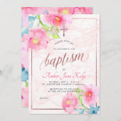 PixDezines大理石+水彩花/バプテスマ 招待状 (正面/裏面)