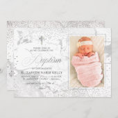 PixDezines大理石+紙吹雪/バプテスマ 招待状 (正面/裏面)