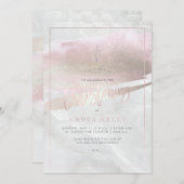 PixDezines大理石+赤面ピンクプラチナ/《キリスト教》洗礼式や命名式 招待状 (正面/裏面)