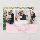 PixDezines大理石+赤面ピンク日付を保存 ポストカード (正面/裏面)