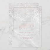 PixDezines大理石+赤面ピンク紙吹雪/バプティスマ 招待状 (正面/裏面)