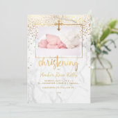 PixDezines大理石+金ゴールドドッフェイクト/《キリスト教》洗礼式や命名式 招待状 (スタンド正面)