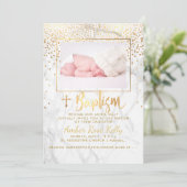 PixDezines大理石+金ゴールドフェイクドット/バプテスマ 招待状 (スタンド正面)