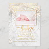 PixDezines大理石+金ゴールドフェイクドット/バプテスマ 招待状 (正面/裏面)