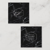 PixDezines大理石+銀エレガントモノグラフェイクム スクエア名刺 (正面/裏面)