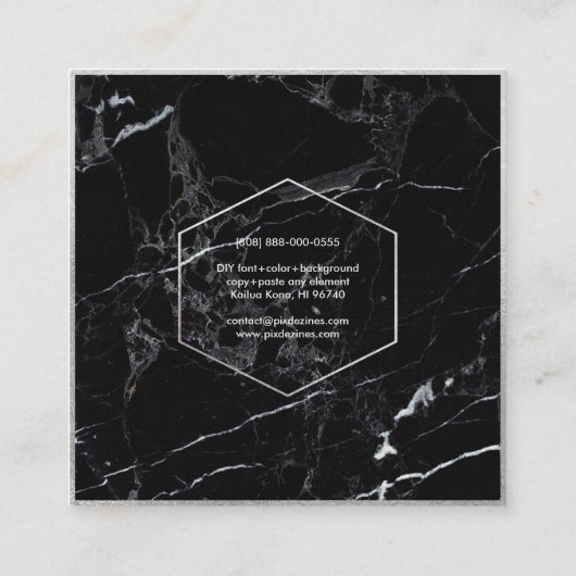 PixDezines大理石+銀エレガントモノグラフェイクム スクエア名刺 (裏面)