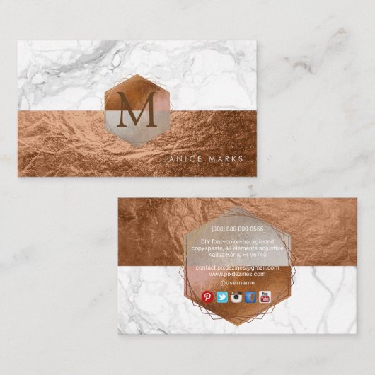 PixDezines大理石/銅ハニカフェイクム 名刺 (正面/裏面)