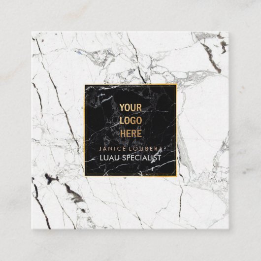 PixDezines大理石/黒+白 スクエア名刺 (正面)