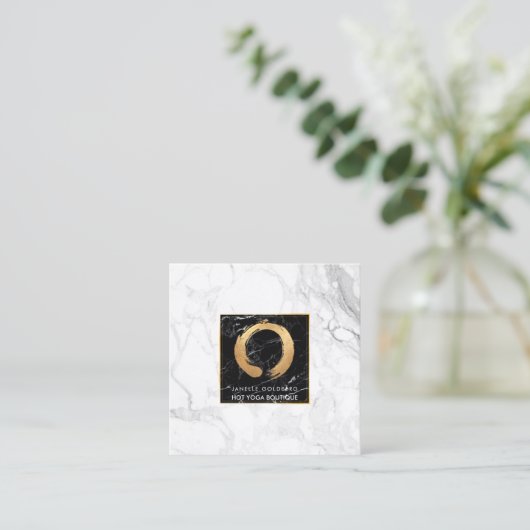 PixDezines大理石/Circle of Life/フェイク金ゴールド スクエア名刺 (スタンド正面)