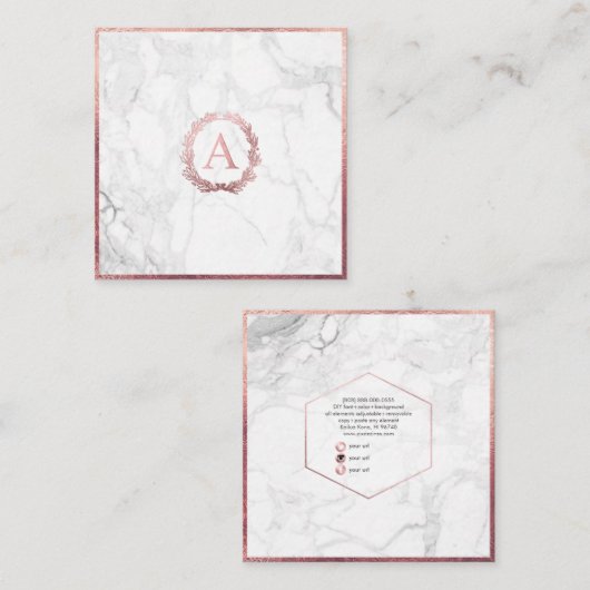 PixDezines大理石+DIYフェイクバラ金ゴールドモノグラム スクエア名刺 (正面/裏面)