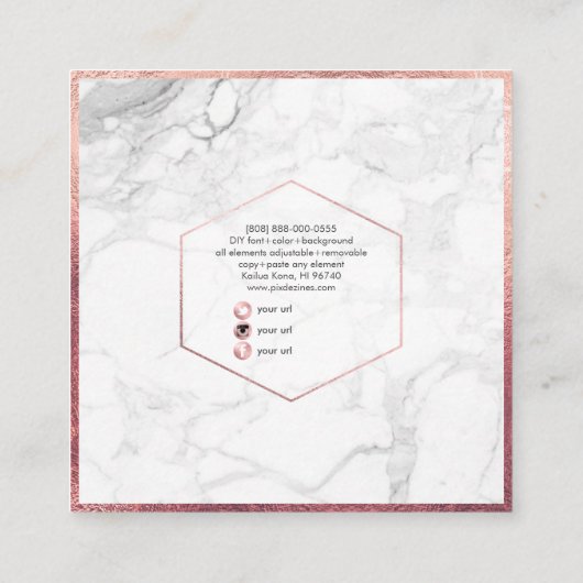 PixDezines大理石+DIYフェイクバラ金ゴールドモノグラム スクエア名刺 (裏面)