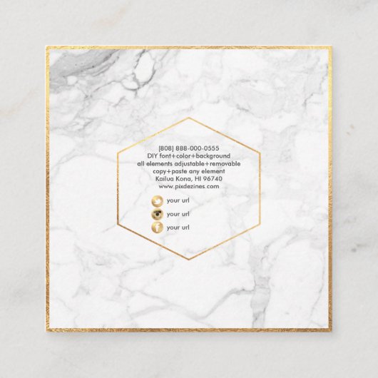PixDezines大理石+DIYフェイク金ゴールドモノグラム スクエア名刺 (裏面)