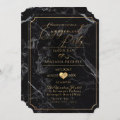 PixDezines婚約パーティ大理石/フェイク金ゴールド 招待状 (正面/裏面)