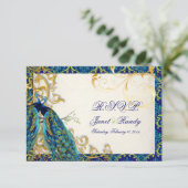 PixDezines孔雀の羽毛/アクア/ターコイズ 出欠カード (スタンド正面)