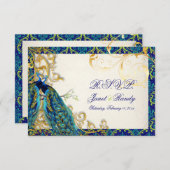 PixDezines孔雀の羽毛/アクア/ターコイズ 出欠カード (正面/裏面)