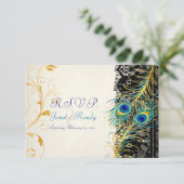 PixDezines孔雀の羽毛/アクア/ターコイズ 出欠カード (スタンド正面)