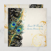 PixDezines孔雀の羽毛/アクア/ターコイズ 招待状 (正面/裏面)