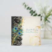 PixDezines孔雀の羽毛/アクア/ターコイズ 招待状 (スタンド正面)