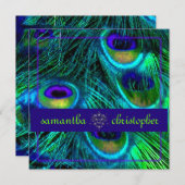 PixDezines孔雀の羽毛/アクア/ターコイズ 招待状 (正面/裏面)