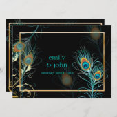 PixDezines孔雀の羽毛/アクア/ターコイズ 招待状 (正面/裏面)