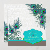 PixDezines孔雀の羽毛/アクア/ターコイズ 招待状 (正面/裏面)