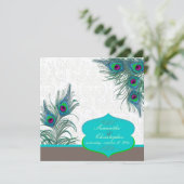 PixDezines孔雀の羽毛/アクア/ターコイズ 招待状 (スタンド正面)