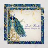 PixDezines孔雀の羽毛/アクア/ターコイズ 招待状 (正面/裏面)
