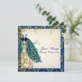 PixDezines孔雀の羽毛/アクア/ターコイズ 招待状 (スタンド正面)