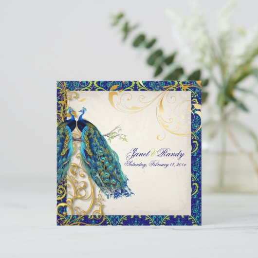 PixDezines孔雀の羽毛/アクア/ターコイズ 招待状 (スタンド正面)