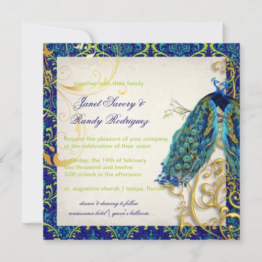 PixDezines孔雀の羽毛/アクア/ターコイズ 招待状 (裏面)