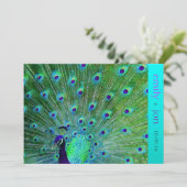 PixDezines孔雀の羽毛/アクア/ターコイズ 招待状 (スタンド正面)