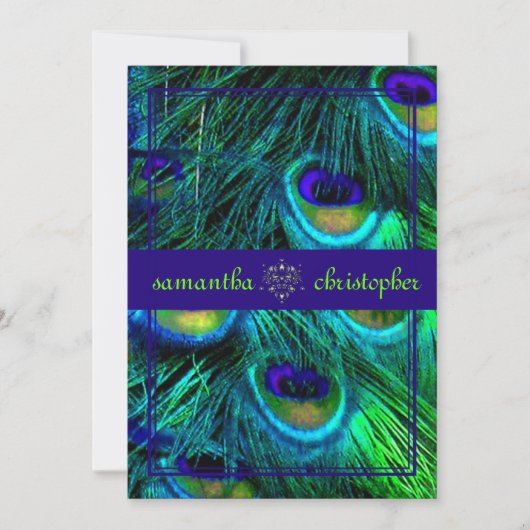 PixDezines孔雀の羽毛/アクア/ターコイズ 招待状 (正面)