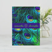 PixDezines孔雀の羽毛/アクア/ターコイズ 招待状 (スタンド正面)