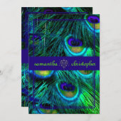 PixDezines孔雀の羽毛/アクア/ターコイズ 招待状 (正面/裏面)