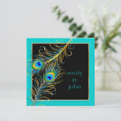 PixDezines孔雀の羽毛/アクア/ターコイズ 招待状 (スタンド正面)